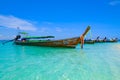 Thailand. Krabi island. 04/05/18 - Landscape with long tail boats on tropical beach of island Krabi.