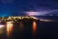 Thailand Landscape. Island At Night, Beach Lights. Nightlife, Ni