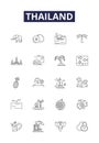 Thailand line vector icons and signs. Bangkok, Phuket, Chiangmai, Krabi, Khao, Samui, Pai, Sukhothai outline vector