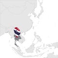 Thailand Location Map on map Asia. 3d Thailand flag map marker location pin. High quality map of Kingdom Tails. Southeast Asia Map Royalty Free Stock Photo