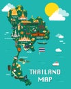 Thailand map with colorful landmarks illustration design