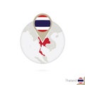 Thailand map and flag in circle. Map of Thailand, Thailand flag pin. Map of Thailand in the style of the globe Royalty Free Stock Photo