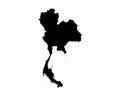 Thailand Map. Thai Country Map. Black and White Siam Siamese National Nation Geography Outline Border Boundary Territory Shape Vec