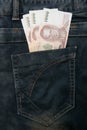 Thailand money bill in jean pocket Royalty Free Stock Photo