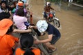 Thailand Monsoon , People climb to truck for Royalty Free Stock Photo