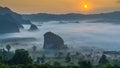 Thailand mountains in the mist sunrise, Phayao Province, North of Thailand