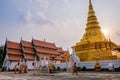 Thailand,Nan - Feb 28, 2020 : Monks and novices Helping each other build a stage For the festival of Wat Phra That Chae Hang Tem