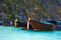 Thailand ocean landscape. Exotic beach view and traditional ship