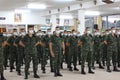 Thailand, 29 October 2021 group of male military students Wear a mask to prevent the spreading virus. Stand in line