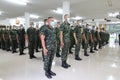 Thailand, 29 October 2021, a large group of male military students Wear a mask to prevent the spreading virus in the classroom