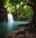 Thailand outdoor photography of waterfall in rain jungle forest. Royalty Free Stock Photo