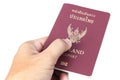 Thailand Passport and hand on white