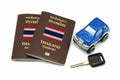 Thailand Passport, Key and Car Model for Travel or A.E.C. concept Royalty Free Stock Photo