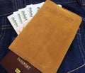 Thailand Passport,money in denim jeans pocket Royalty Free Stock Photo