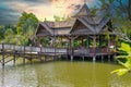 1,02,2020 Thailand PATTAY, wooden house on the water, excursion FRUIT GARDEN Royalty Free Stock Photo