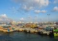 Seaport. A lot of pleasure ships. Blue sky with clouds Royalty Free Stock Photo