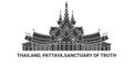 Thailand, Pattaya,Sanctuary Of Truth, travel landmark vector illustration