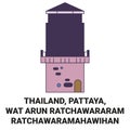 Thailand, Pattaya, Wat Arun Ratchawararam Ratchawaramahawihan travel landmark vector illustration