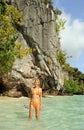 Thailand. Phi Phi island. Girl in orange Royalty Free Stock Photo