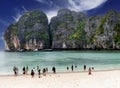 Maya Bay Beach with many tourists of Phi Phi Leh island in Andaman sea Royalty Free Stock Photo