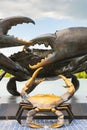 Thailand province Krabi August 2017. metal monument of Thailand crab couple large small