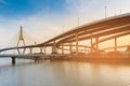 Thailand Rama9 suspension bridge with highway intersection