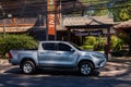 silver car model Toyota Hilux Pickup body on the street