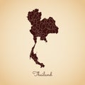 Thailand region map: retro style brown outline on.