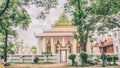 Thailand`s Stunning Religious Art and Architecture. Ancient temple architecture at Wat Chaloem Phrakiat in Nonthaburi Thailand. Royalty Free Stock Photo