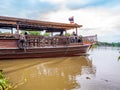 THAILAND, SAMUTSONGKHRAM - JUNE 17,2018:Traditional thai boat in the river near at Amphawa floating market the destination for tou