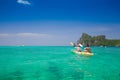 Thailand. Sea Phi Phi, woman and man kayaking