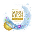 Thailand Songkran, water splashing Golden bowl summer background