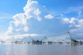 Thailand southern local fishing tool called `Yor` located in Thale Noi, Phatthalung, Thailand with beautiful blue sky and cloud Royalty Free Stock Photo