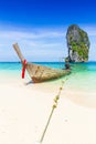 Thailand summer travel sea, Thai old wood boat at sea beach Krabi Phi Phi Island Phuket. Royalty Free Stock Photo