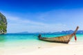 Thailand summer travel sea, Thai old wood boat at sea beach Krabi Phi Phi Island Phuket. Royalty Free Stock Photo