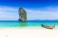 Thailand summer travel sea, Thai old wood boat at sea beach Krabi Phi Phi Island Phuket. Royalty Free Stock Photo