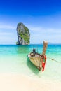 Thailand summer travel sea, Thai old wood boat at sea beach Krabi Phi Phi Island Phuket. Royalty Free Stock Photo