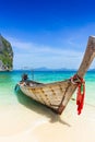 Thailand summer travel sea, Thai old wood boat at sea beach Krabi Phi Phi Island Phuket Royalty Free Stock Photo