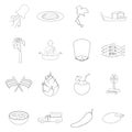 Thailand symbols icon set outline