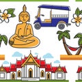 Thailand symbols seamless pattern architecture nature and transport