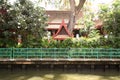 Thailand temple, river, footpath and tree at daytime