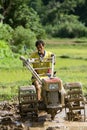 Thailand, Thai farmer men working in the rice field.