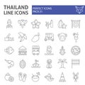 Thailand thin line icon set, thai symbols collection, vector sketches, logo illustrations, asia signs linear pictograms Royalty Free Stock Photo