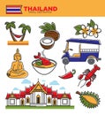 Thailand tourism travel landmarks and Thai culture tourist famous symbols vector icons Royalty Free Stock Photo