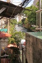 Thailand tourist canal boat on village river at daytime