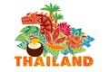 Thailand tourist sticker. Decorative dragon hiding in the jungle