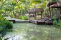 Thailand traditional wooden patio beside the canal