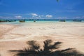 Thailand travel island Koh Tao white sand beach with palm tree shadow and peace clear blue sky landscape background Royalty Free Stock Photo