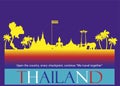 Thailand Travel Landmarks .Banner modern Idea and Concept, Open the country, every checkpoint, continue `We travel together`