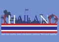 Thailand Travel Landmarks .Banner modern Idea and Concept, Open the country, every checkpoint, continue `We travel together